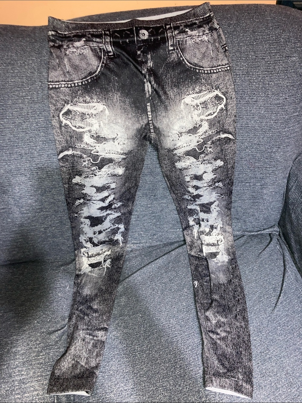 Women's Black Distressed Skinny Leggings - Washed Ripped Detail